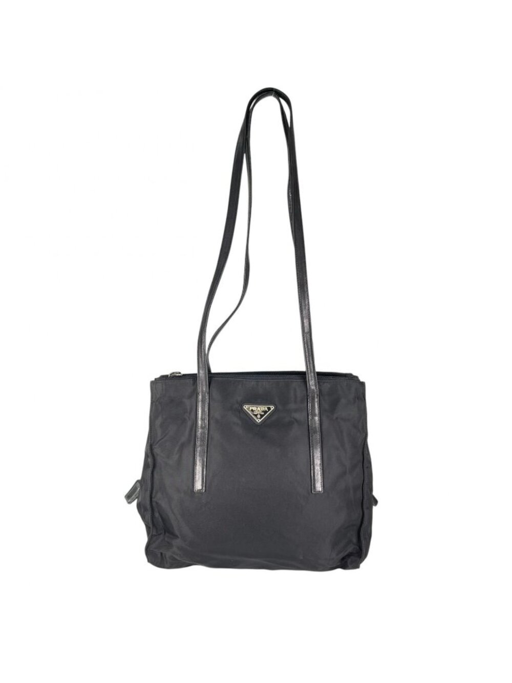 Prada Triangle Logo Tote Bag Nylon Black